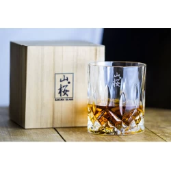 日式手工 無鉛水晶 江戶硝子山櫻款威士忌杯(原裝木盒)