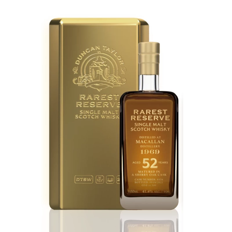 鄧肯泰勒Rarest Reserve 麥卡倫 52年1969單桶原酒 (黃金造型禮盒裝100ML)
