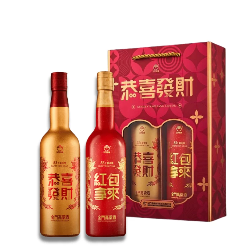 金門高粱2025新春特仕版 緞金龍雙入禮盒(大吉大利+財源廣進)
