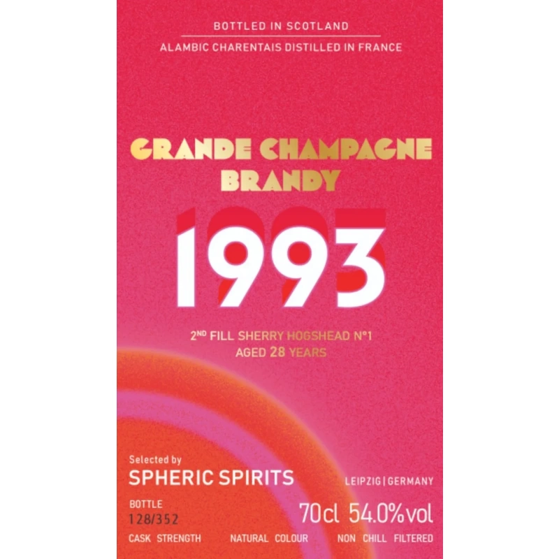 Spheric Spirits Grande Champagne Brandy (Cognac) 1993 28yo Second Fill Sherry Hogshead 54%：圖片 2