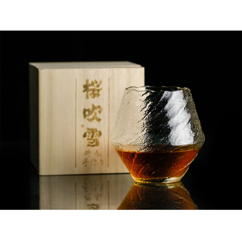 日式手工 無鉛水晶 江户硝子櫻吹雪酒杯(原裝木盒)：圖片 2