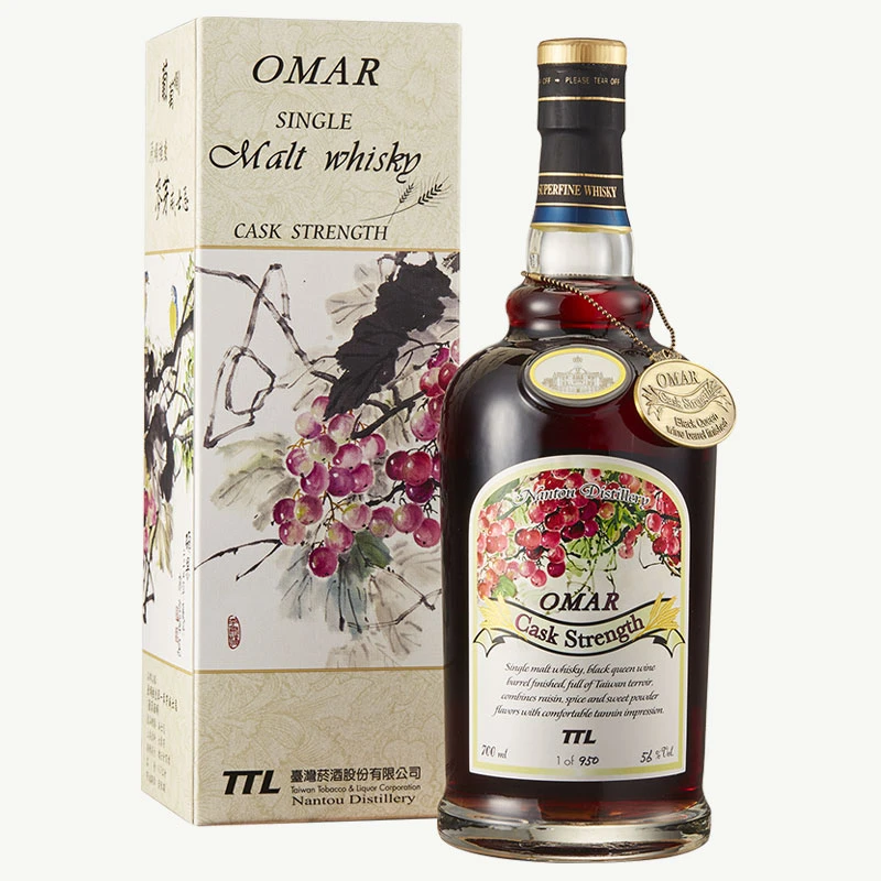 OMAR葡萄酒桶原桶強度舊版威士忌酒瓶與葡萄彩繪外盒