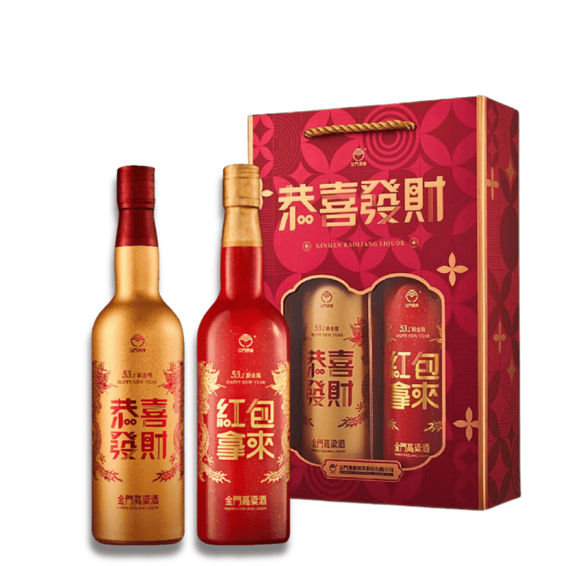 金門高粱2025新春特仕版 緞金龍雙入禮盒(大吉大利+財源廣進)
